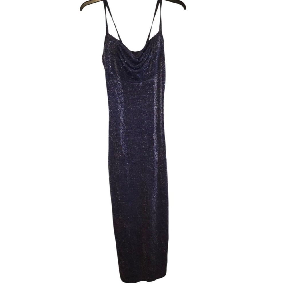 Vintage All That Jazz Metallic Purple Cowl Neck Maxi Dress